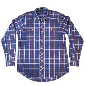 Tommy Hilfiger Men's Trim Fit Shirt Size Medium Blue Plaid Long Sleeve Button Up